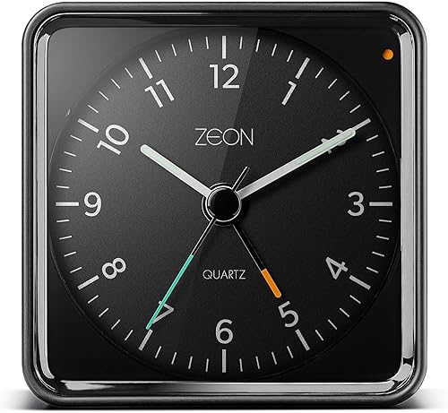 ZEON Reloj despertador analógico de cabecera con función de luz y repetición, reloj despertador silencioso sin tictac con batería en negro, CE4550