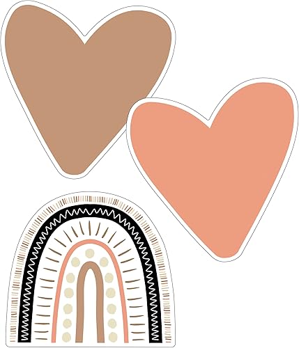 Schoolgirl Style Simply Stylish - Recortes de 36 piezas con forma de corazón y arco iris bohemio, corazones bohemios y recortes de arco iris bohemio