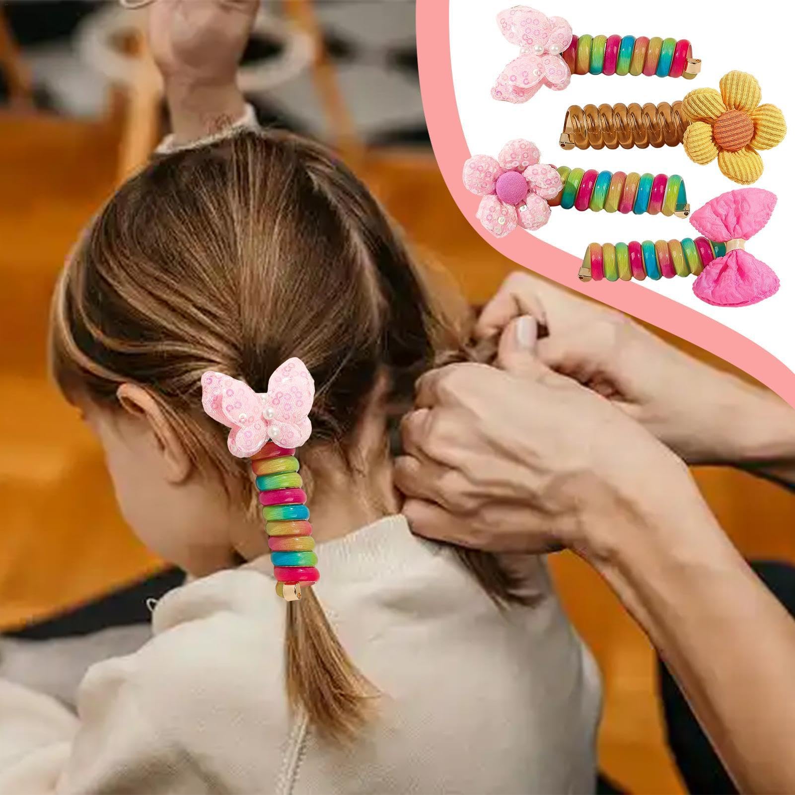 Coleteros con cable telefónico, espirales para el cabello de mujer | paquete de 4 espirales de alambre para el cabello, coleteros trenzados con , coleteros trenzados para cabello y fi