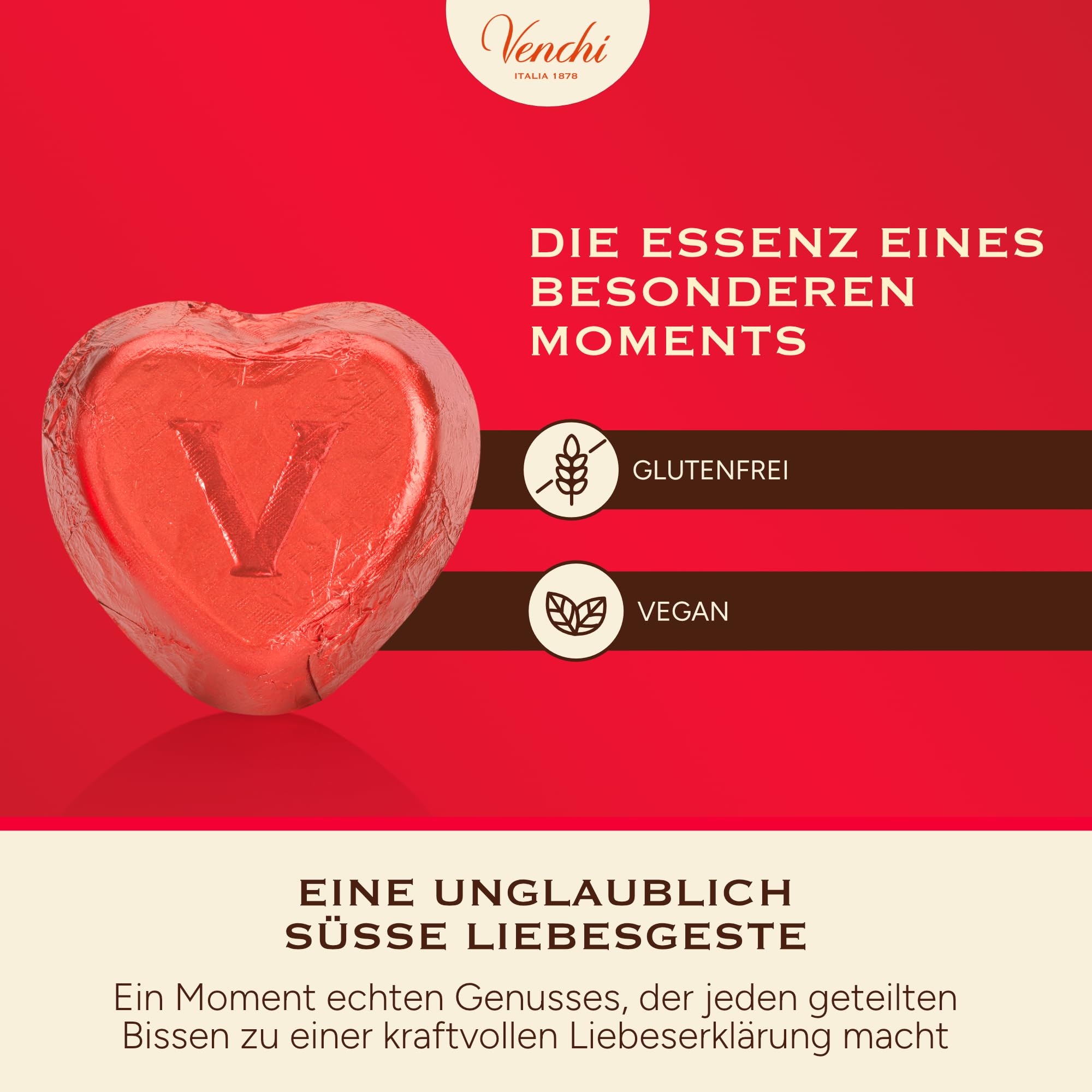 Venchi - Herzförmige Pralinen, Extra Zartbitter, 1 Kg, Vegan, Glutenfrei, Ohne Farb- und Konservierungsstoffe, Geschenkidee zum Muttertag