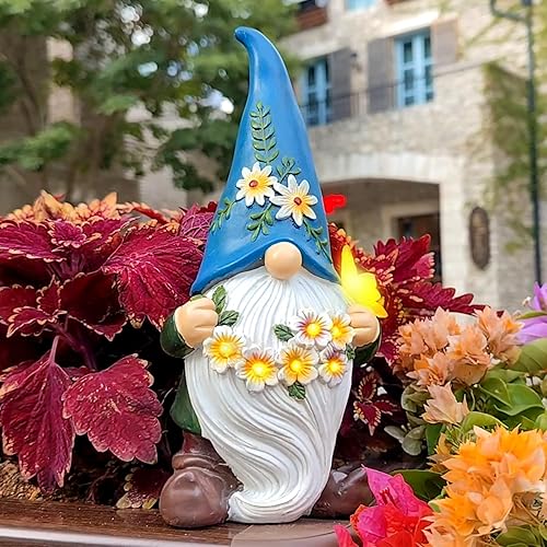 DKJOCKY Divertidos gnomos de jardín para mujeres, gnomos solares para decoración al aire libre para patio, regalos de cumpleaños para Navidad para