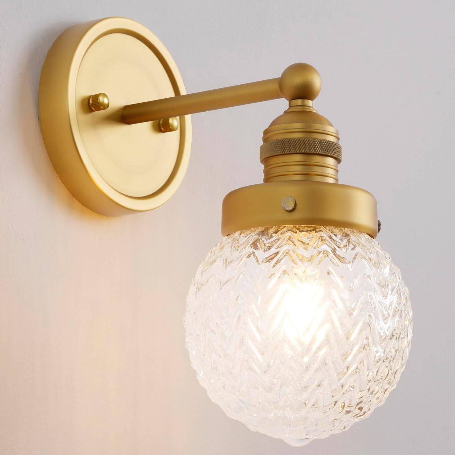 Gold Vanity Light,Gold Sconces with Textured Glass,Hardwired Wall Mounted Lamp for Bathroom Mirror to Elevate Decor & Refresh Older Home’s Look,E26