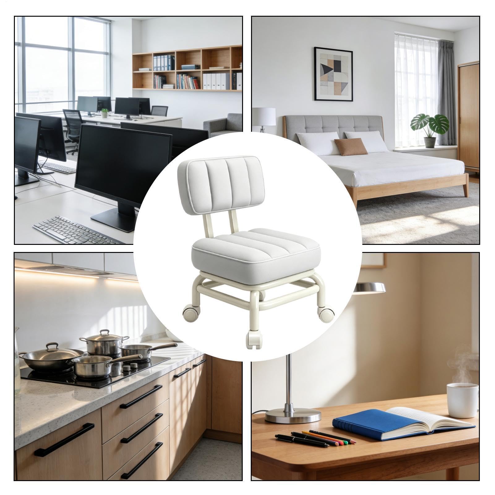 Sgabello con ruote, impermeabile, girevole a 360 gradi, con imbottitura