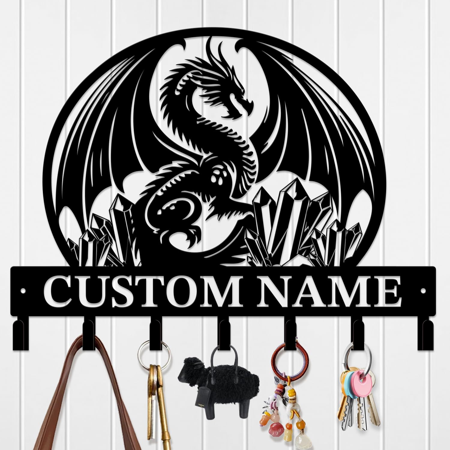 peanut case Customized Name Key Hook - Evil Dragon Design Keys Holder Decor Black Iron Metal Wall Organizer for Home & Office (Multiple Sizes) (Style