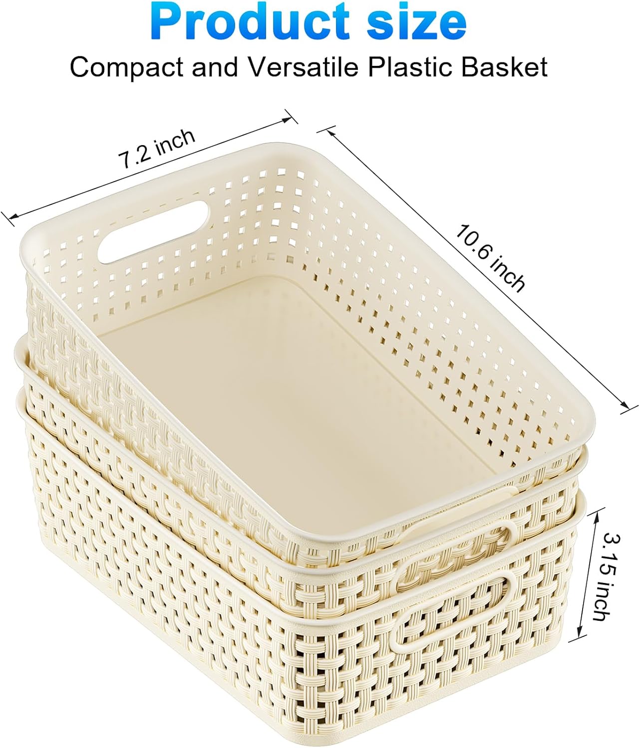 FUCDTEFC White Plastic Basket, 8 Pack Home Organization and Storage Baskets with Handles, Space Saving Woven Organizer Bins Plastic Storage Basket for Organizing Cabinets,Closets, Shelves, Countertops