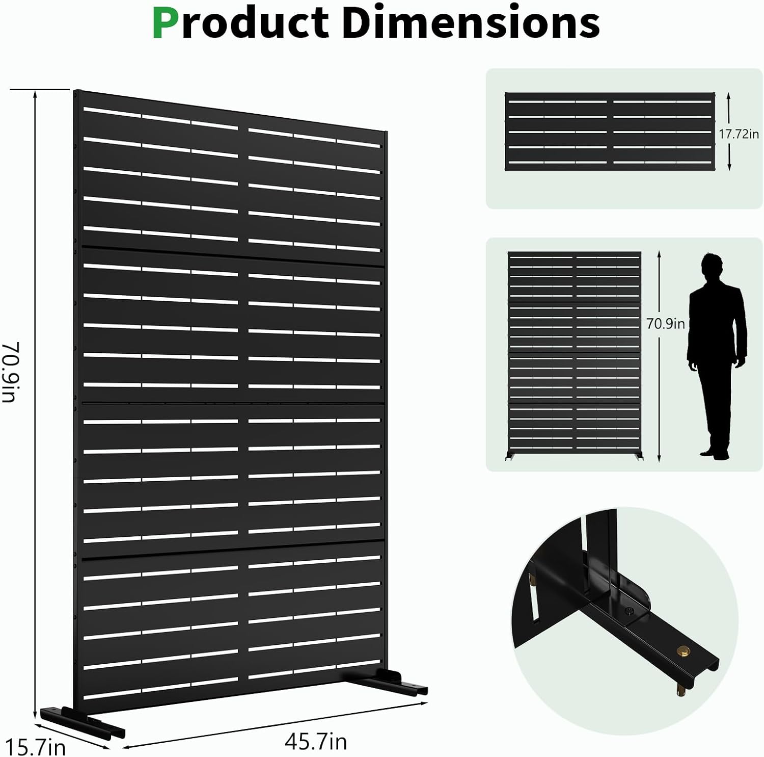 SUNYRISY 2Pack Metal Outdoor Privacy Fence Screen for Balcony Patio Deck Garden Decorative Room Dividers, Freestanding Steel Privacy Wall Fence Panel for AC Unit and Trash Can, 71''H×46''W Black