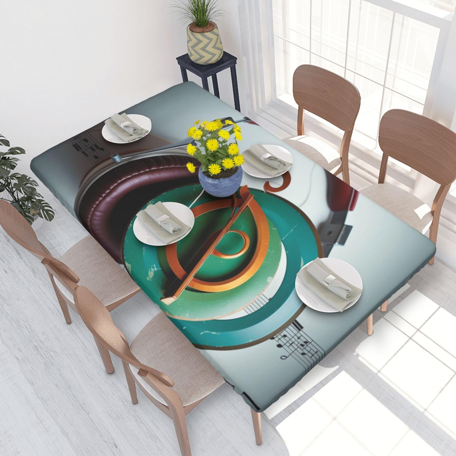WPKJU Music Printed Tablecloths 4ft Rectangular Table Covers Washable Polyester Decorative Table Cloth for Dining Table Picnic Wedding