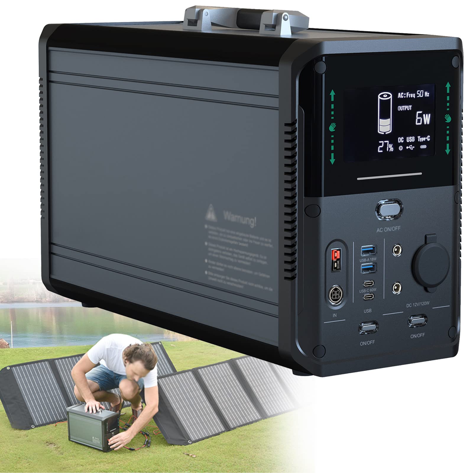 BONAD Portable Power Station 1000/1500W (Pico 2000/3000W),48Ah 1075/1380Wh Generador Solar para Exteriores BateríA De Reserva,para RV Camping Pesca Viaje por Carretera Casa De Emergencia,1000W