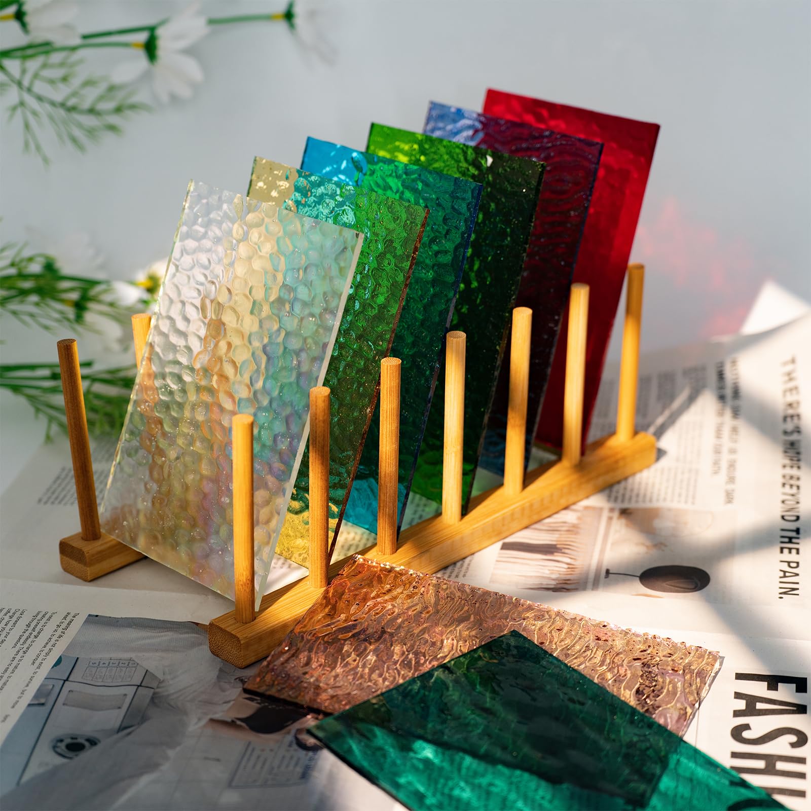 Belle Vous Mozaïekbladeren glas (10 stuks) – 10 x 15 cm – verschillende kleuren – getextureerd glas – transparante ruiten, ideaal voor mozaïek
