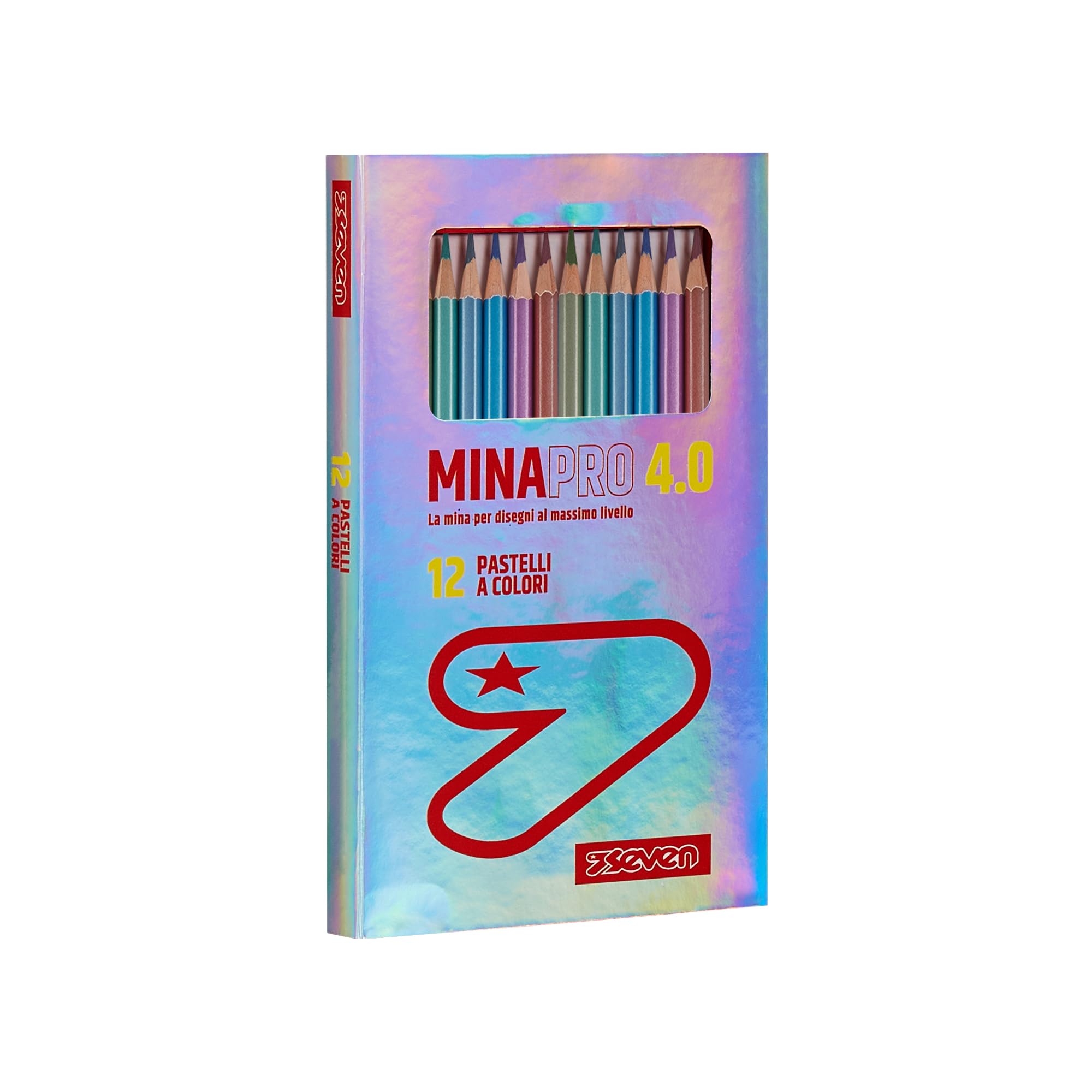 Seven Minapro 4.0 School Crayons, Box of 12 pieces, Large Lead, Contents: 12 Pencils - 6 Metallic Colours, Children and Youth