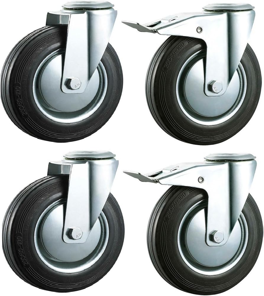 Bulldog Castors - Ruedas de goma industrial con frenos (125 mm, agujero giratorio de un solo perno (M10)