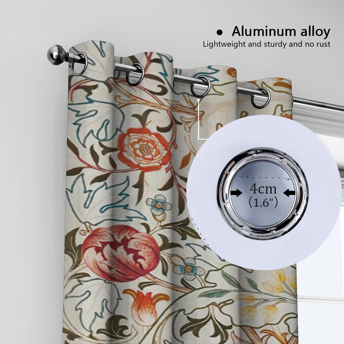 Boho kwiatowe zasłony zaciemniające francuski kraj czerwone pomarańczowe kwiaty wzór z przelotkami zasłony okienne do salonu sypialni zestaw 2 paneli 2 x szer. 220 x dł. 90 cm