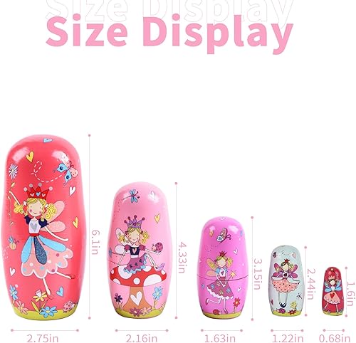 Miniatura 2 de Tngan Muñecas anidables, 5 muñecas rusas de 6 pulgadas de alto, Matryoshka hechas a mano para niños, juguetes apilables de madera para Navidad,