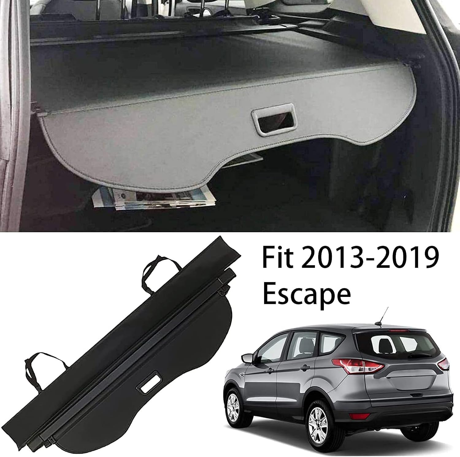 Caartonn Cargo Cover for 2013 2014 2015 2016 2017 2018 2019 Ford Escape Trunk Retractable Cargo Luggage Security Shade Cover Shield Black（with Small Flaps