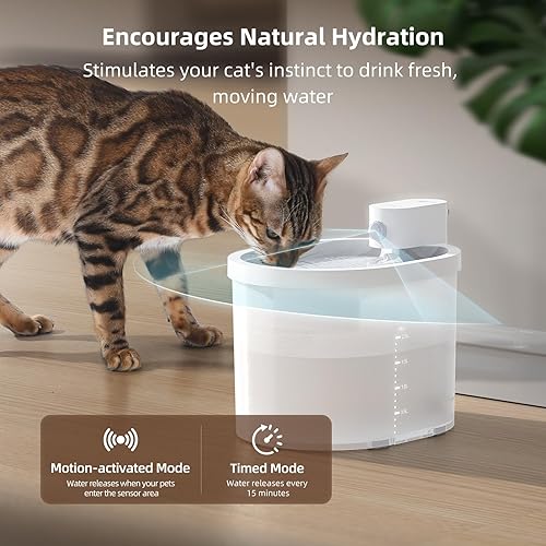 Miniatura 4 de uahpet Fuente de agua para gatos, inalámbrica y funciona con pilas, 2L67 onzas, fuente automática para mascotas con sensor de movimiento, bandeja