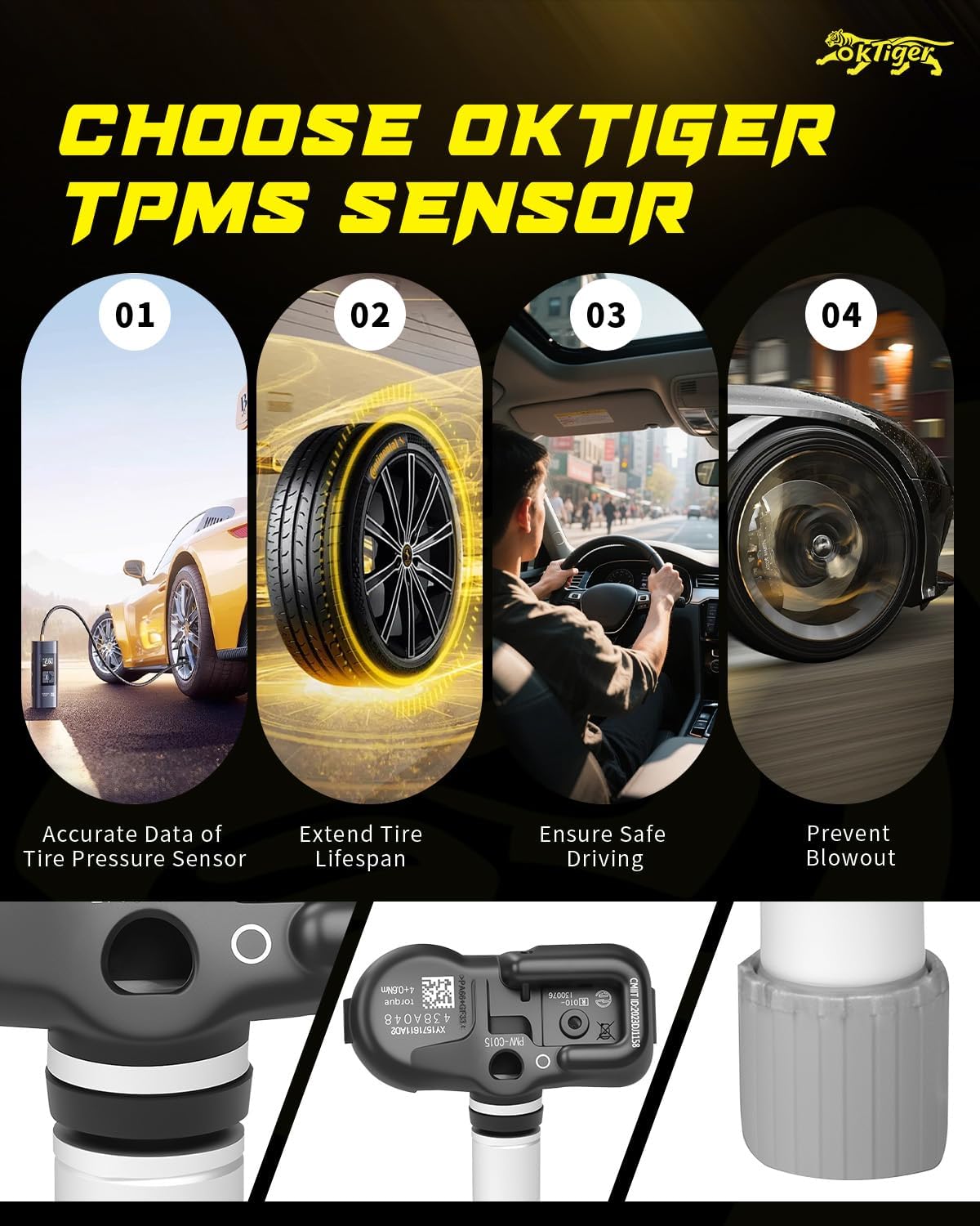 Oktiger 315MHz TPMS Sensor Pre-Programmed Fit for Toyota 2016-2024 Tacoma, 2019-2024 Rav4, 2020-2024 Corolla, Camry Avalon Sequoia Land Cruiser, for Lexus Es350 Lc500 Rx350 OE#4260706030 PMV-C015