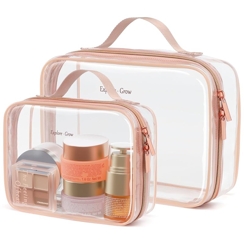 PACKISM Kit com 2 necessaires transparentes para maquiagem e higiene, Rose Pink