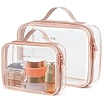 PACKISM Clear Makeup Bag - 2 Pack TSA Approved Toiletry Bag with Handle Large Opening, Clear Travel Bags for Toiletries, 1 Medium TSA Quart Carry-On & 1 Large for Checked Luggage, Rose Pink