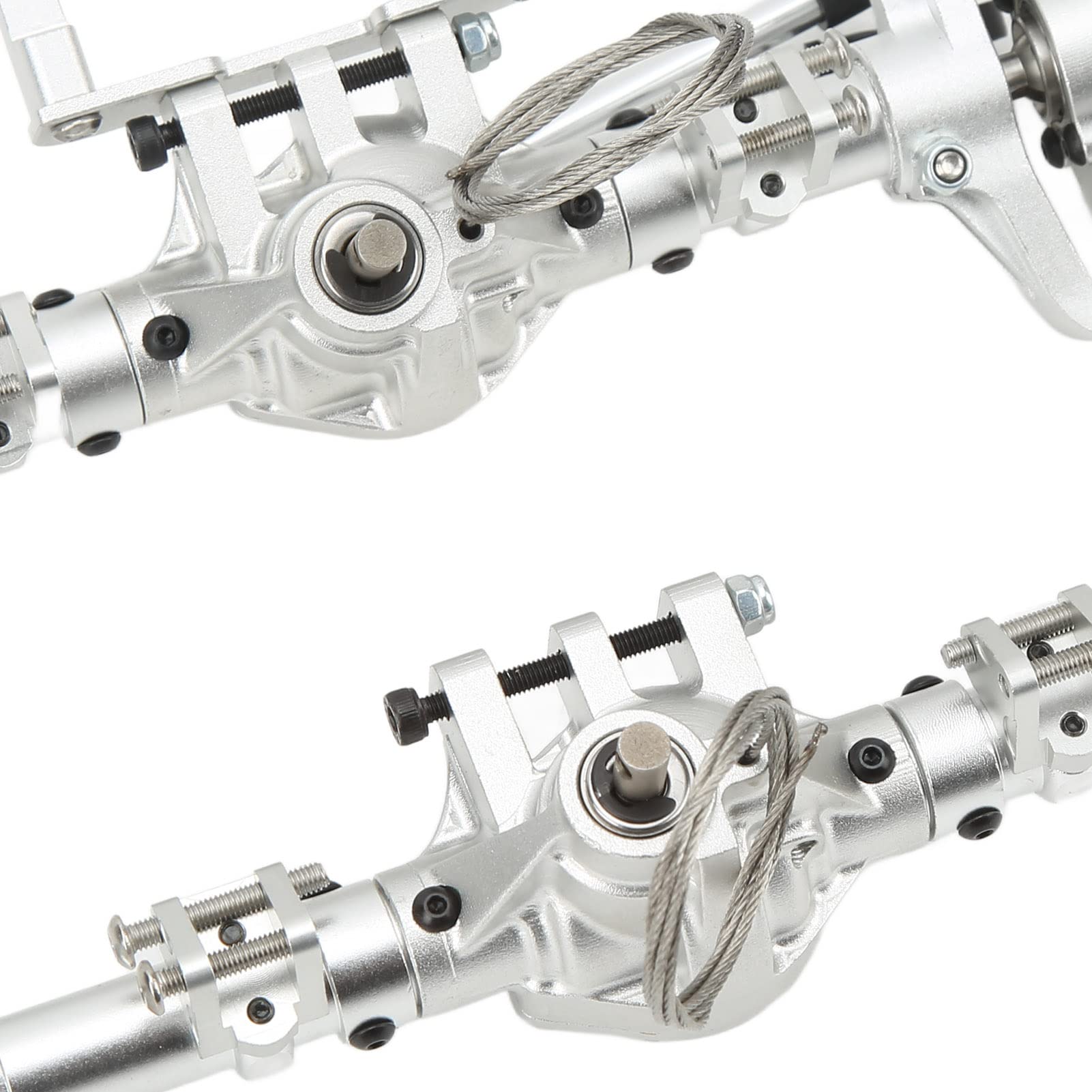Tnfeeon Zestaw Przednich Tylnych Osi Pojazdu RC, Aluminiowy Zestaw Osi Portalowych z blokadą Mechanizmu Różnicowego dla Axial SCX10 III 90047 1/10 Wydajność Samochodu Terenowego (SILVER)