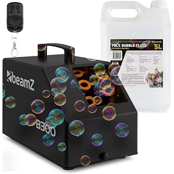 BeamZ B300 Bubble Machine with 5L Liquid Remote Control 25 Watt Air Bubble Machine Bubble Machine 10000 Bubbles per Minute Wedding Soap Bubbles - Black