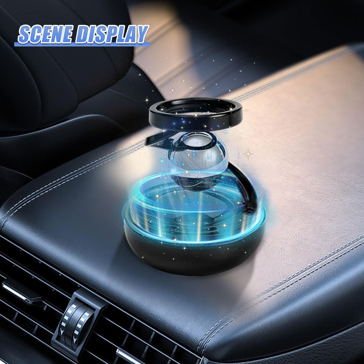 Planet Car Air Diffuser, Creative Solar Powered Auto Dashboard Essential Oil Diffuser, Refillable Vehicle Interior Rotating Decoration Accessories for Car Home(Black)