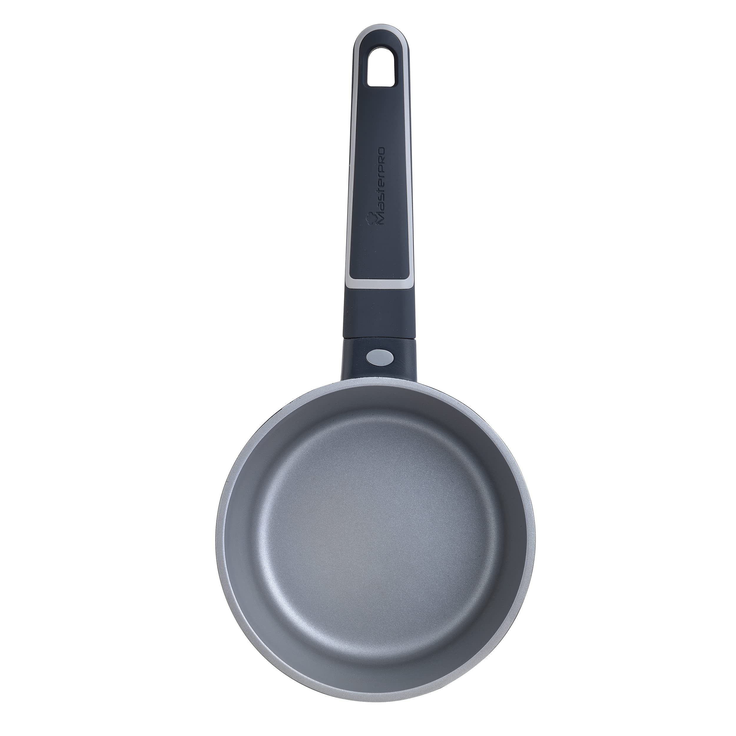 MasterPRO Indygo garnek kuchenny o średnicy 16 cm i wysokości 8,5 cm z pokrywką, wykonany ze stopionego aluminium, powłoka antytrasowa, do wszystkich rodzajów kuchni