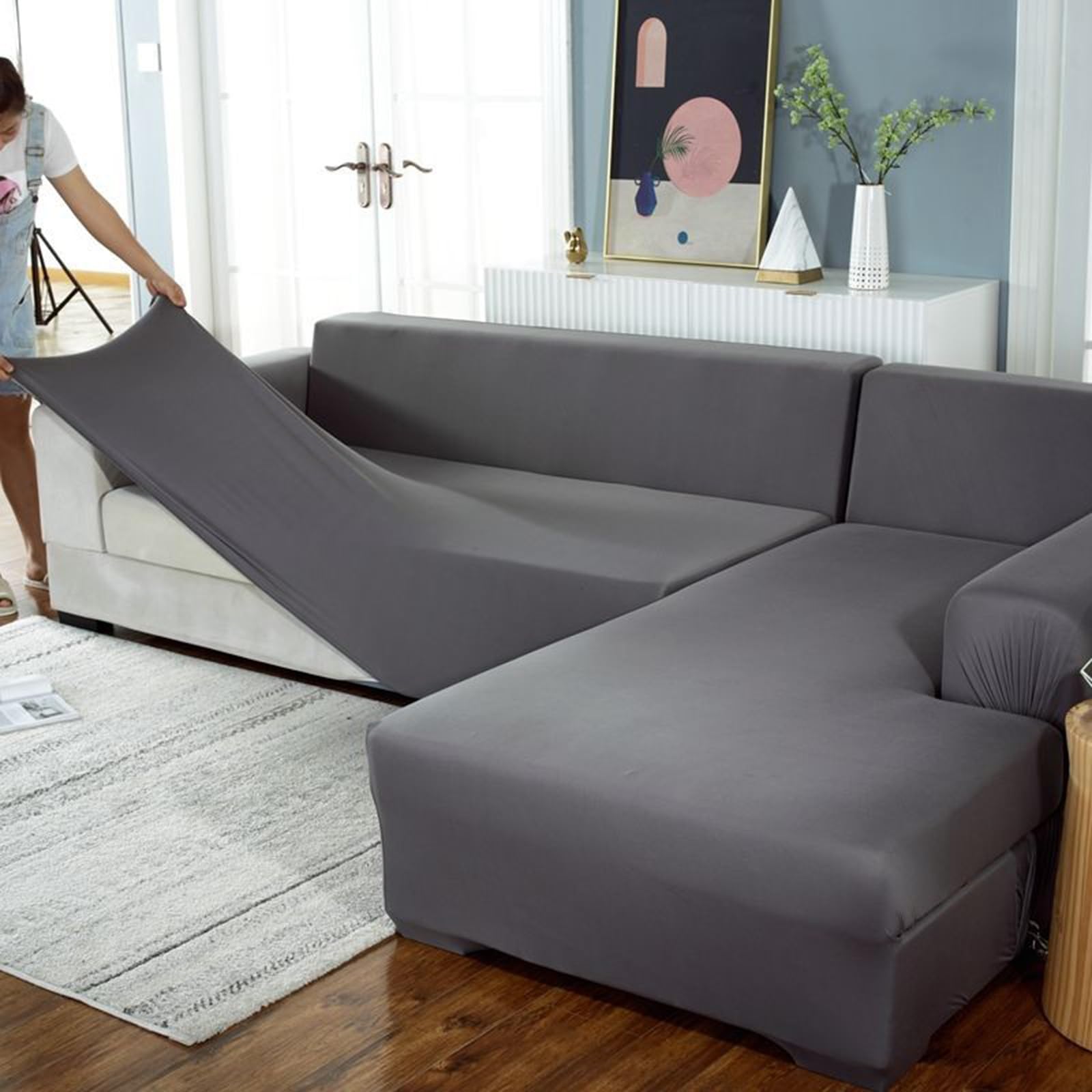 Housses de canapé extensibles ARIASS au fini gris moderne et élégant
