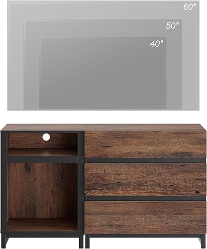 Miniatura 7 de WAMPAT Soporte de TV para televisores de hasta 60 pulgadas, centro de entretenimiento moderno 2 en 1 con luces LED y 3 cajones de almacenamiento,