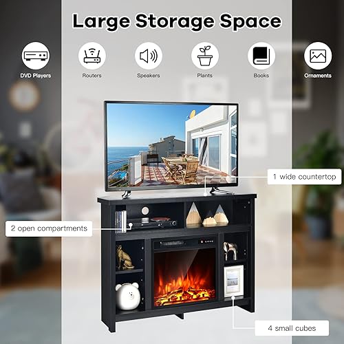 Miniatura 5 de Tangkula Soporte de TV esquinero para televisores de hasta 48 pulgadas con chimenea eléctrica, calentador de inserción con 5 brillo y control