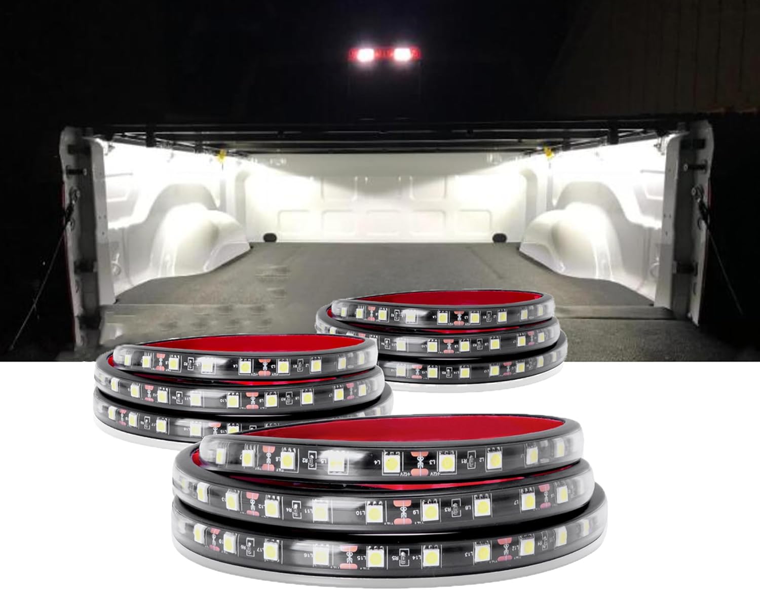60inch 3PCs LEDs Truck Bed Light Kit Flexible Strip with Waterproof on/Off Switch Blade Fuse 3-Way Splitter Extension Cable for Cargo, Pickup Truck, SUV, RV, Boat and More