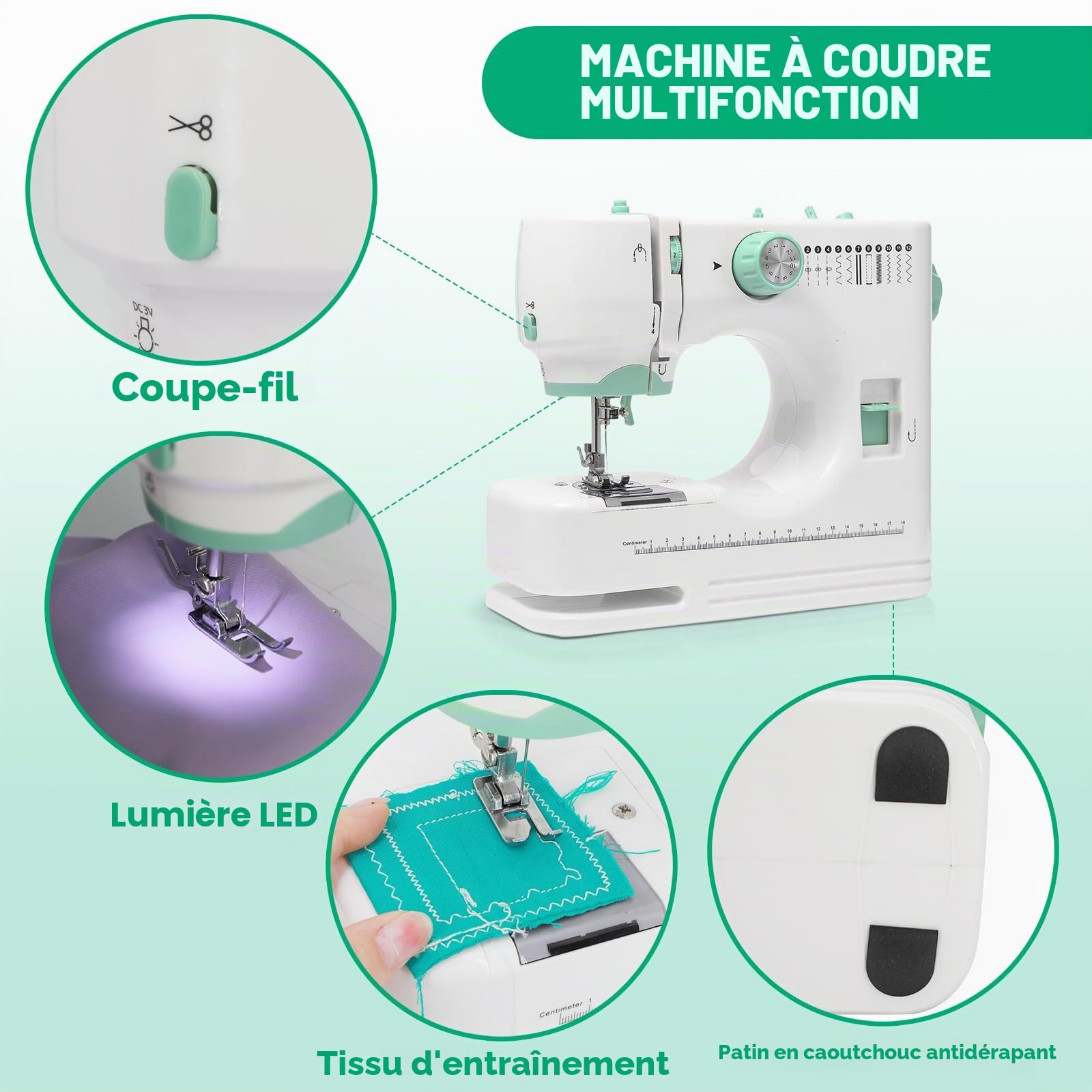 Machine à Coudre pour Débutant – 12 Points, 2 Vitesses & LED | Pédale/Bouton, 9 Tensions Fil, Double Aiguille, Manuel 6 Langues & Vidéos – Idéale pour Apprendre en Toute Simplicité
