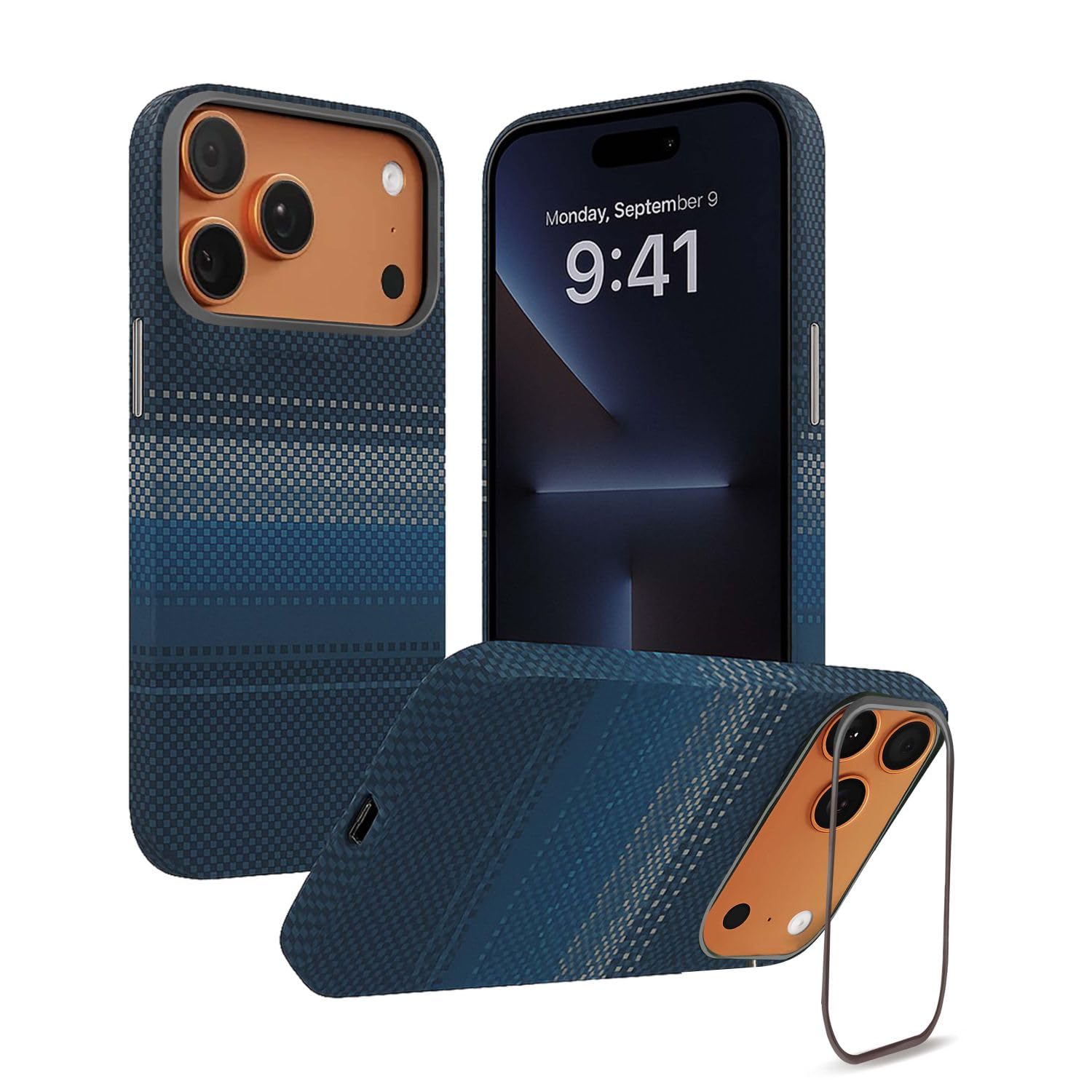 AIBEX Aramid Fiber Mag-Saf Case Compatible for iPhone 17 Pro Max | Slim Protective Back Cover with Built-in Magnets | Wireless Charging Support | Camera Ring Stand | Shockproof with Air Guard Corners