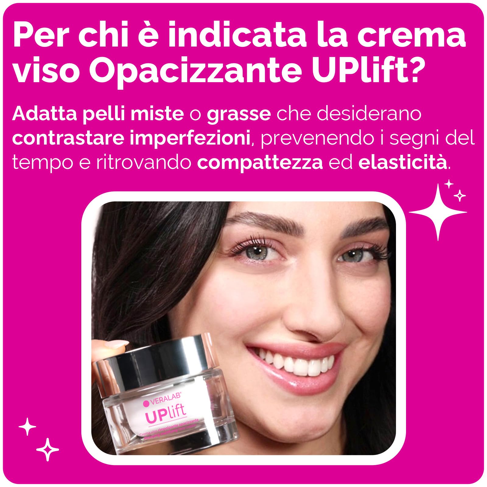 Veralab Uplift, Crema Viso Rimpolpante Opacizzante ad Azione Purificante, Anti-Rughe e Anti-Age per Pelli Miste