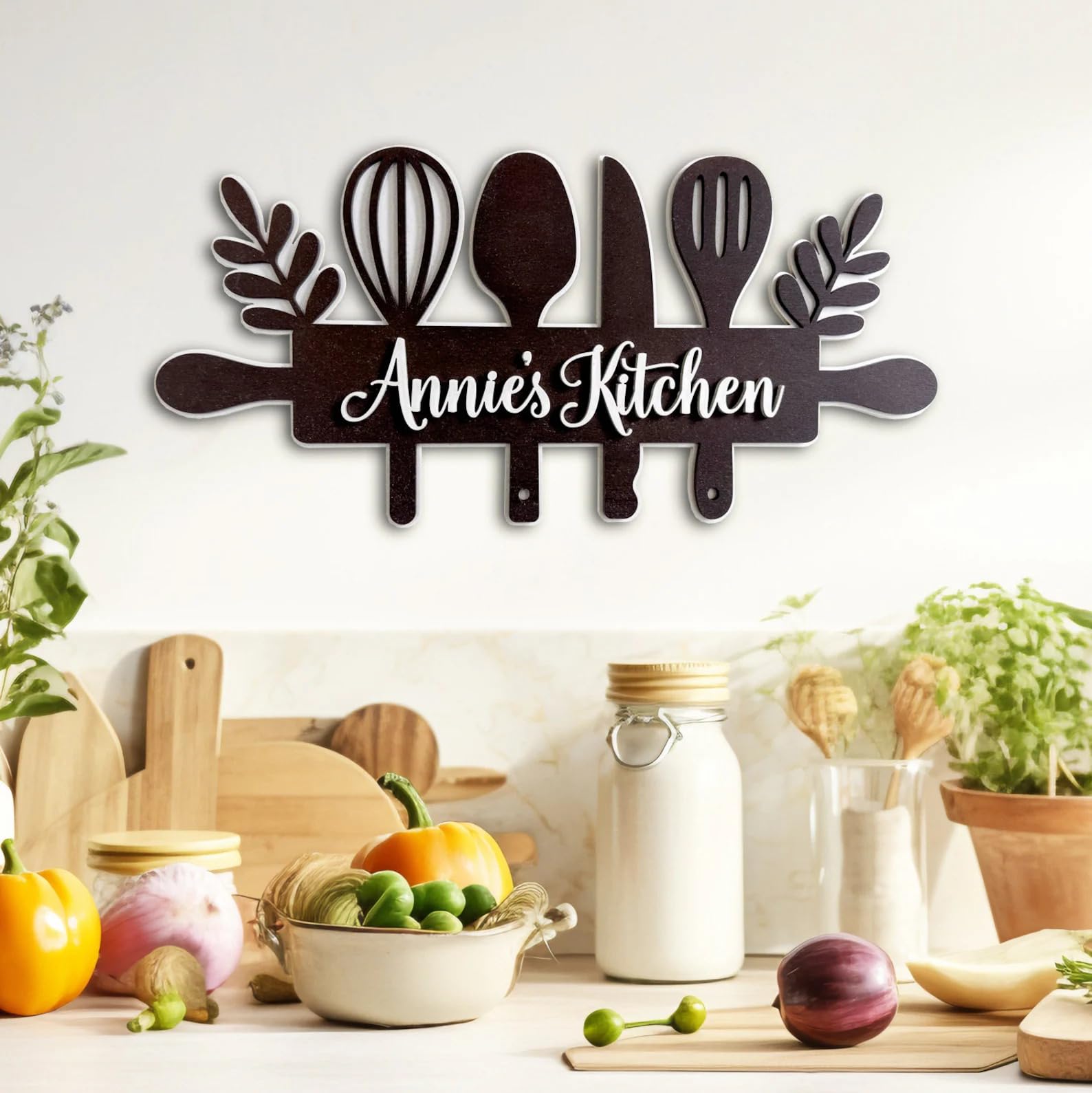 Qeznef Personalised , Customised Solid Wood Kitchen Wall Hanging Sign for Home | Modern Wooden Kitchen Decor Wall Art | Wall Hanging for Kitchen, Pantry & Dining Area | Housewarming Gift & Home Decor Item-image-12