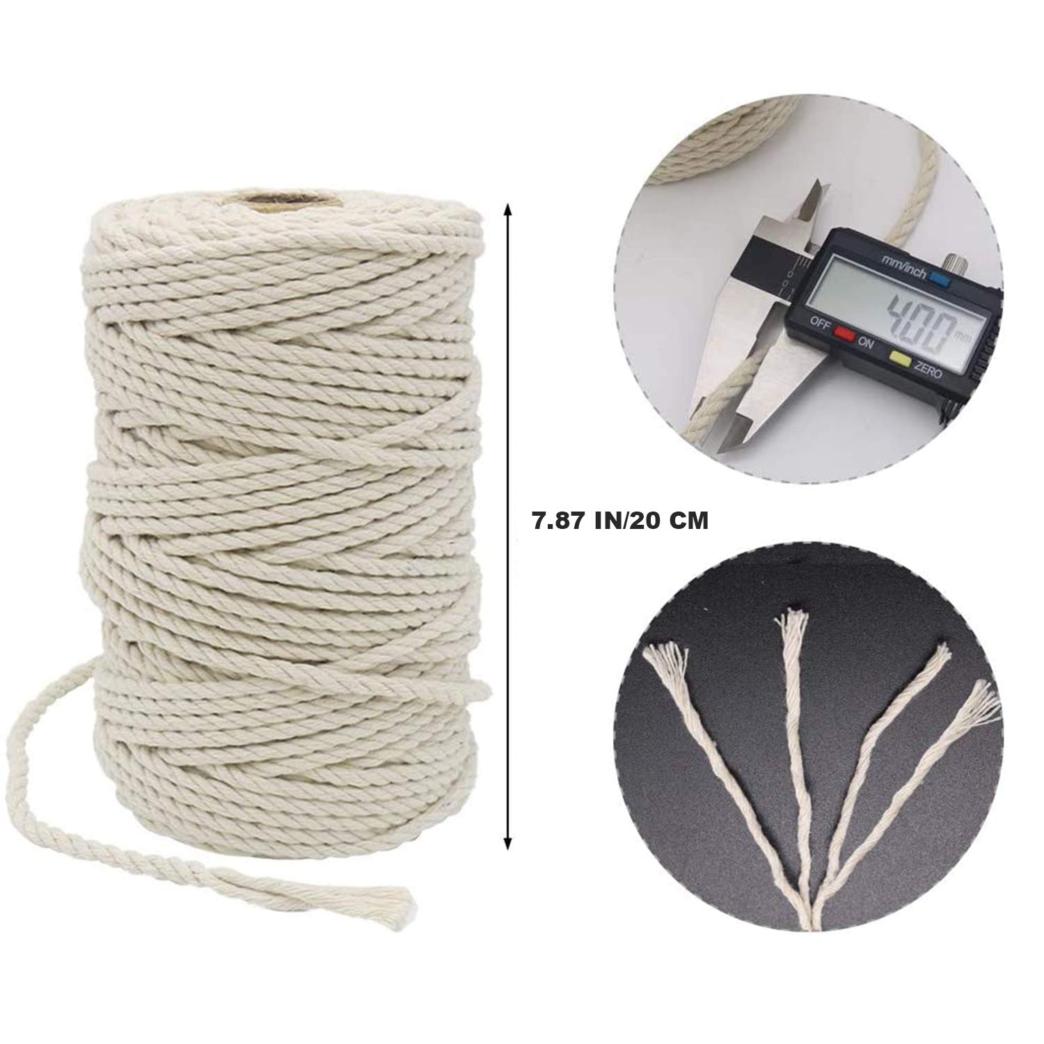 Cordón de macramé 300m/500 m, cuerda de algodón suave natural de 3mm, 4mm, 5mm, manualidades de bricolaje, cuerda de macramé para tapiz hecho a mano,plantas para colgar en la pared 4 MM-300m