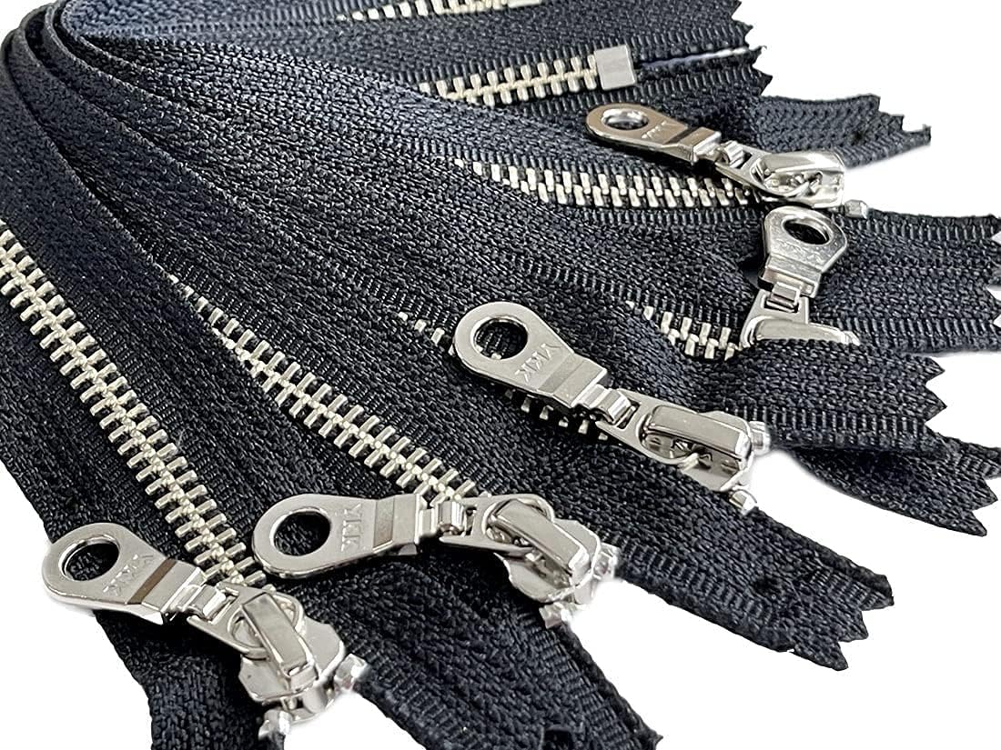 5 Pieces YKK #5 Nickel Silver Teeth with Doughnut Pull Metal Zipper Closed-End for Sewing Bags Crafts Jackets Color Black - Made in The United States - Choose Your Length (9 Inches)