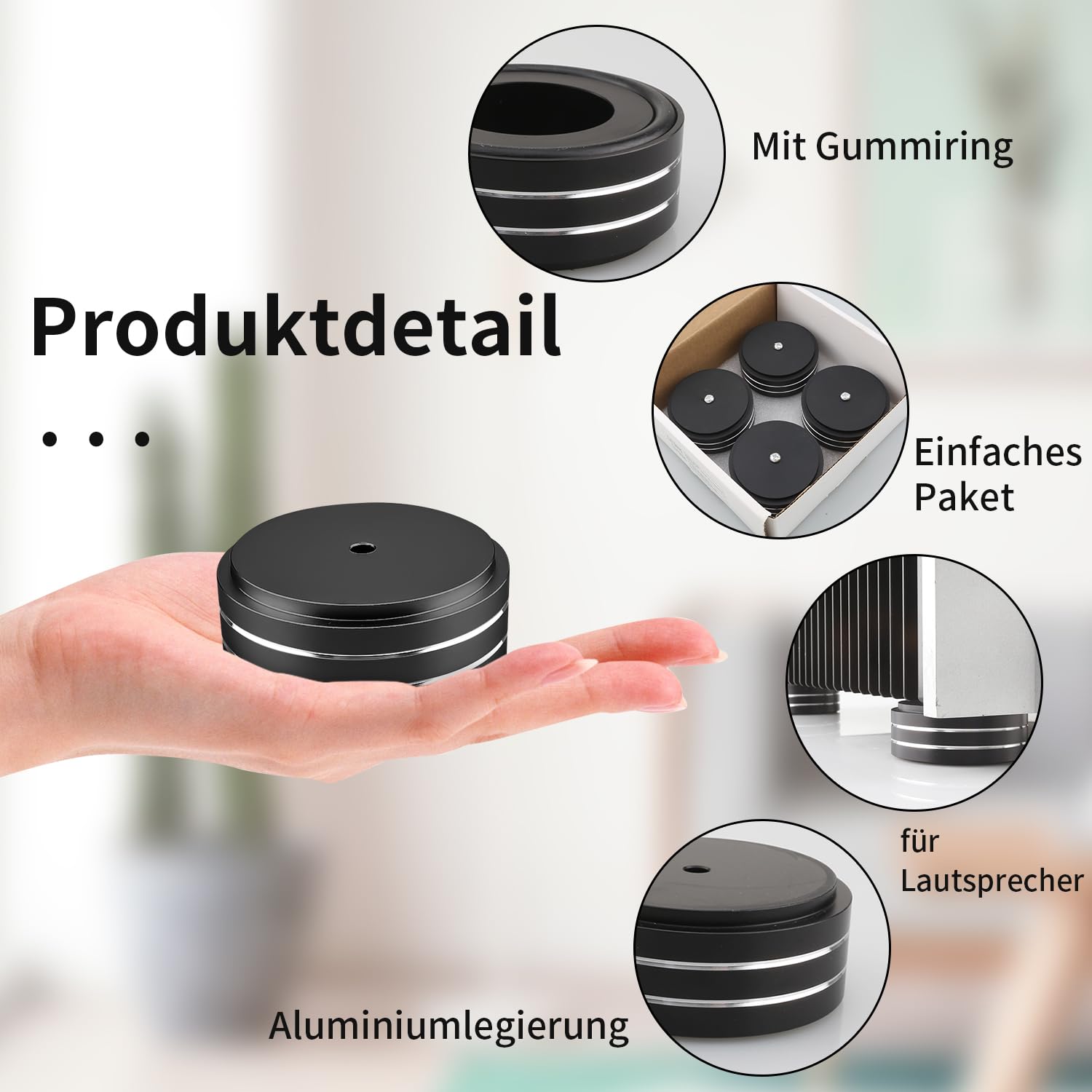 Tertullus Piedini per Altoparlanti 58 mm x 22 mm - Nero, Subwoofer, Alluminio, HiFi - da Avvitare