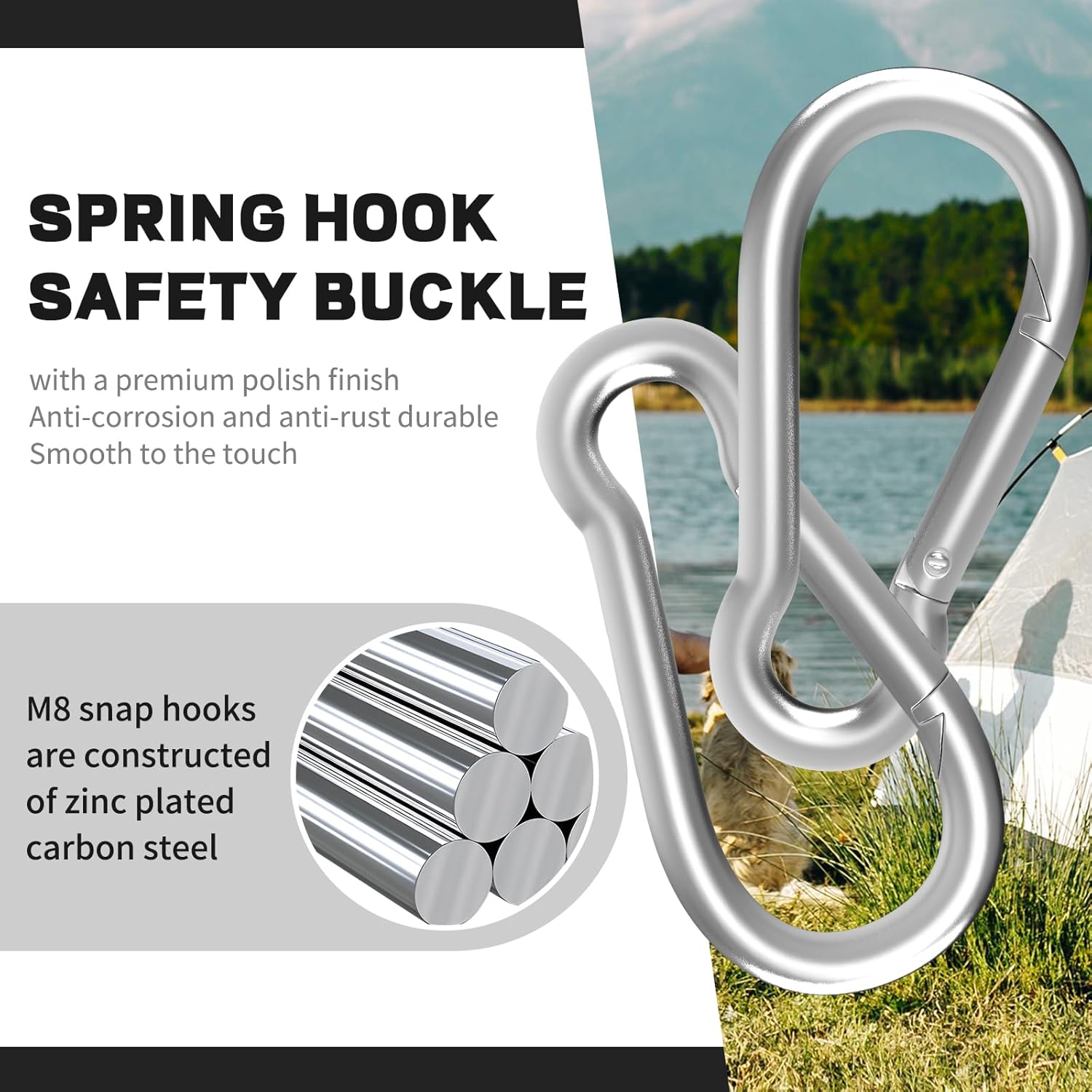 50-Pack M8 Carabiners Clip Heavy Duty Spring Snap Hook, 3Inch Galvanized Steel Carabiner, Safety Quick Links Snap Hooks, Spring Clips for Swing Hammock Camping Keychain Outdoor