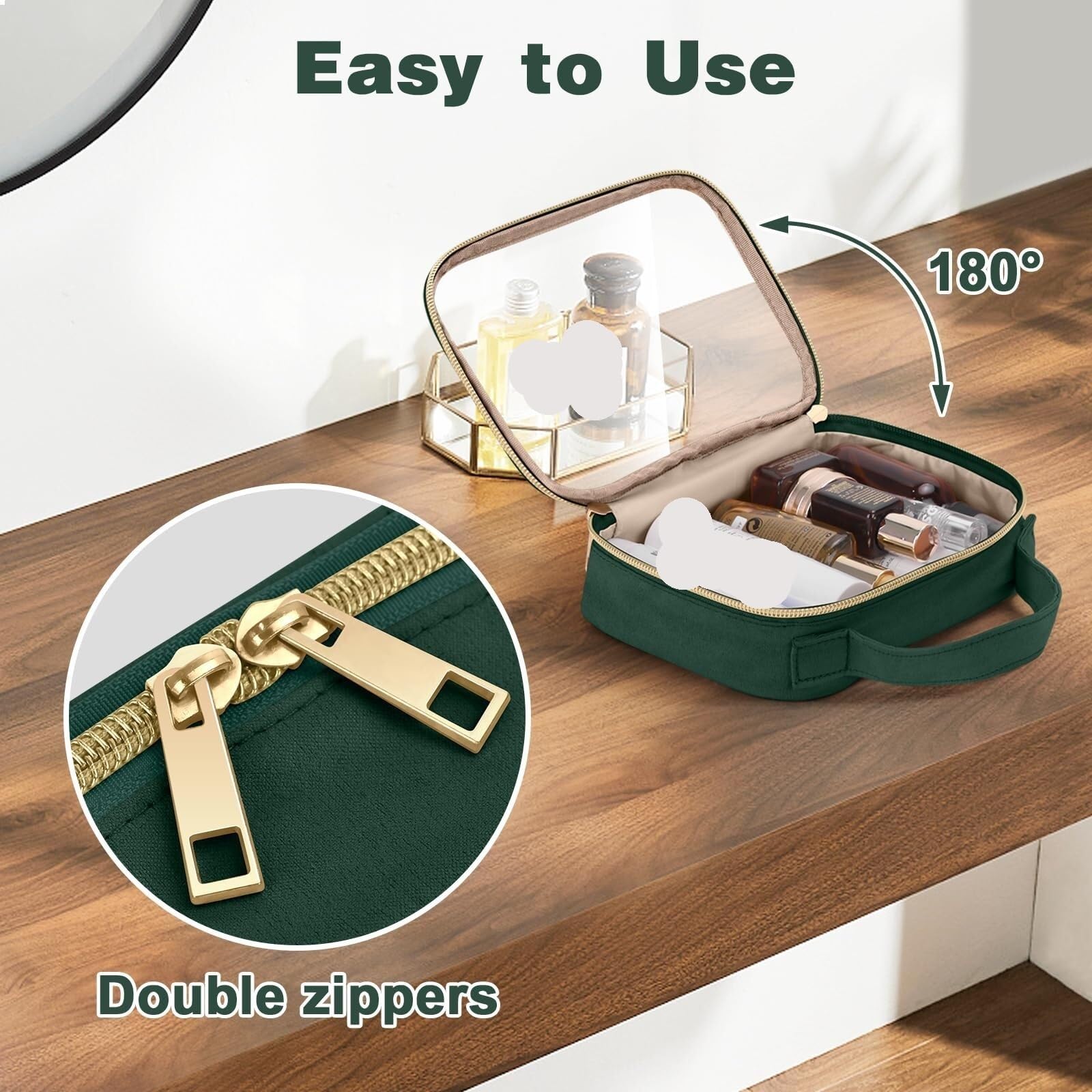 Porta Trucchi Pochette Trucchi Borsa Da Toilette Borsa Cosmetica Trasparente Con Manico Borsa Da Toilette Trasparente Trousse Trucchi Donna(Grün,20cm-2)