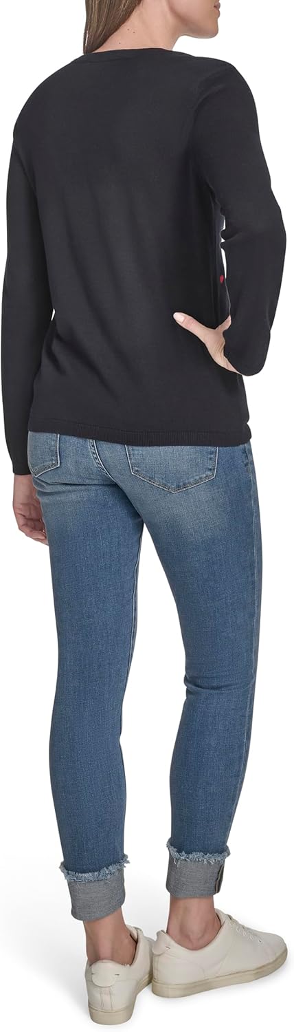 Tommy Hilfiger Womens V-Neck Long Sleeve Cotton Heart Print Sweater - Image 4
