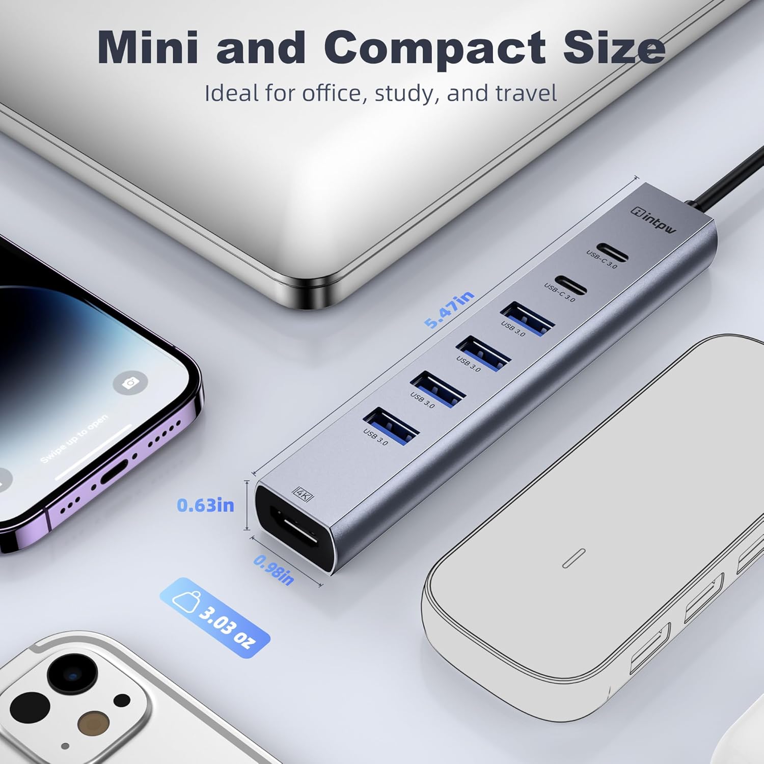 USB C Hub HDMI Multiport Adapter USB C to HDMI USBC Hub with HDMI 4K60Hz 8 Ports Aluminum Thunderbolt to USB Hub 3.0 5Gbps Type C Hub Extender for Laptop Mac iPad PC Surface(8 Ports)