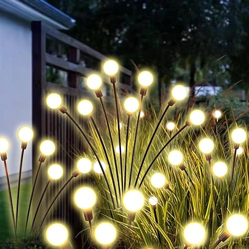 Perched helper Luces solares de jardín, paquete de 4 32 luces LED solares de Navidad para exteriores, impermeables, luces solares de camino, luces