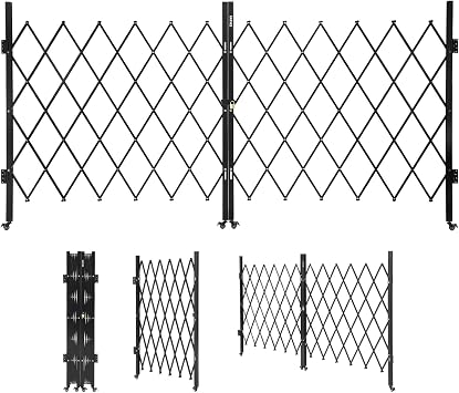 10FT Metal Expandable Mobile Barricade,Industrial Folding Security Gate Driveway Gate, Retractable Retractable Gate Outdoor,Folding Safety Barricade with Casters