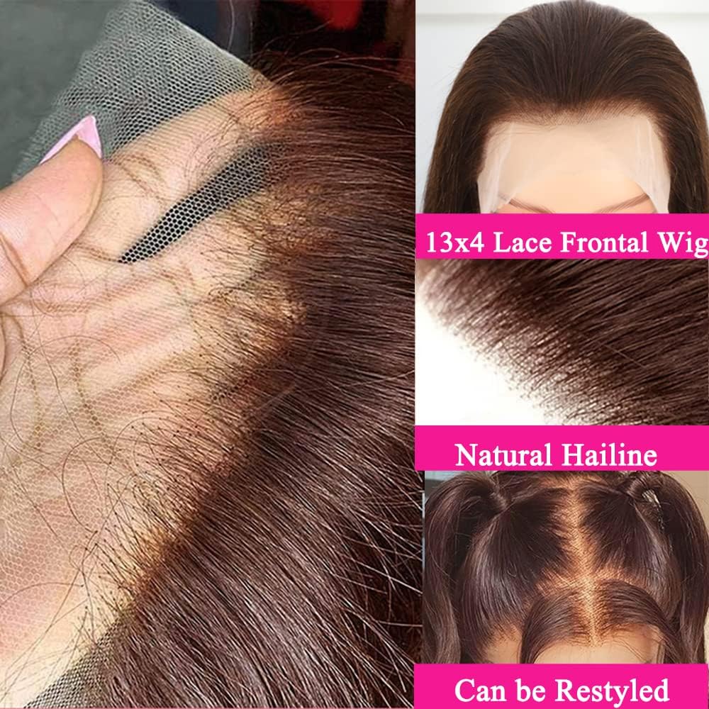 34 Inch Chocolate Brown Lace Front Wig 180 Density 13x4 Hd Body Wave Lace Front Wigs Human Hair Pre Plucked Brown Colored 4# Frontal Glueless Wigs Human Hair Wigs for Women