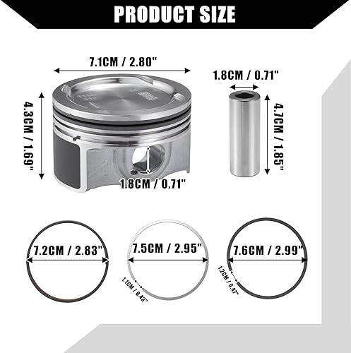 Miniatura 5 de No.25198520  Pistón interior del motor y pasador y anillo de presión para Chevy Cruze 1.4L L4 2011-2016  Kit de anillos de pistónmetal1 juegotono