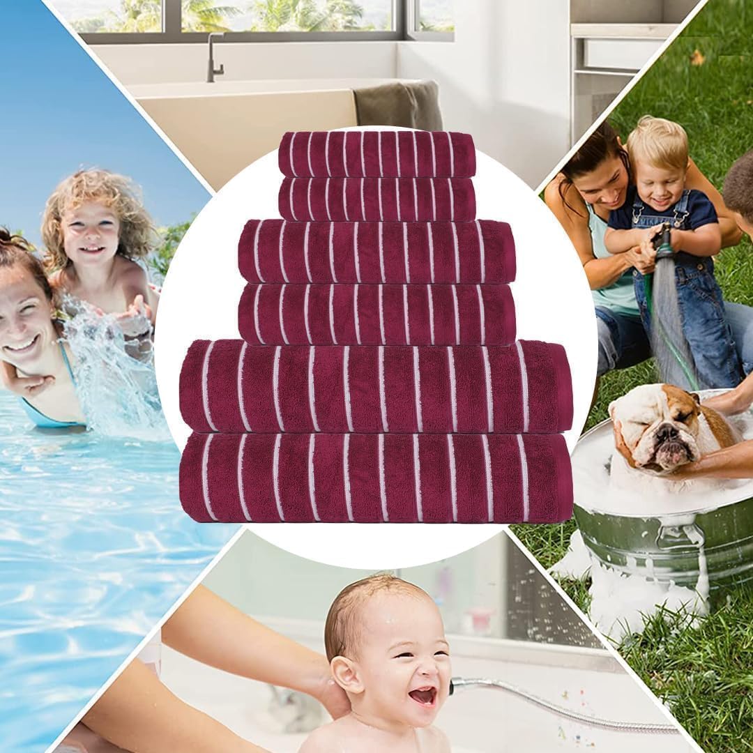 CASA COPENHAGEN Ecstatic 6Pcs 100% Egyptian Cotton Large Designer Towels Gift Set- Wine, 600GSM, 2Bath 2Hand 2Washcloths, Bath Towels for Bathroom Set for Women & Men