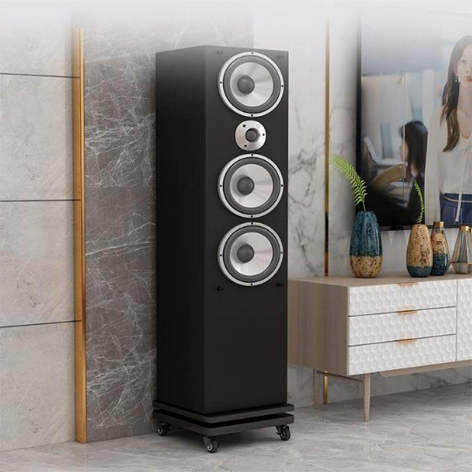Subwoofer Lautsprecherständer, Lautsprecherisolationsständer, Subwoofer Audioisolationsplattform mit Rädern für Standardlautsprecher,A,30 * 35 * 8CM