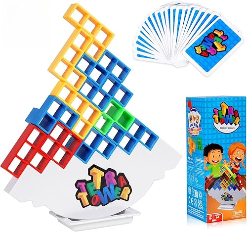 Juego de apilamiento de torre Tetra de 48 piezas, juego de torre de equipo para niños y adultos, juego de ataque de pila Tetris Tower Block Games