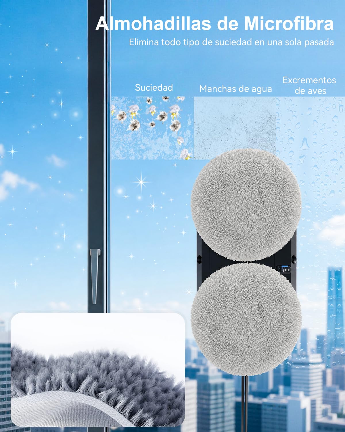 Keero Robot Limpiacristales, Lavado de Ventanas con Doble Boquilla y Potencia de Succión de 6000 Pa 2026 Mejorado, 3 Modos de Limpieza, Tanque de Agua 60ml, Limpia Cristales Electrico Ventanas