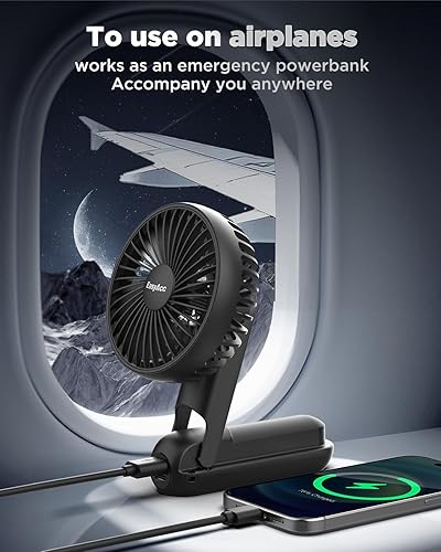 Miniatura 9 de EasyAcc Mini ventilador de mano, ventilador de bolsillo, recargable con pilas, 5.5-17 horas, ventilador portátil de 3 velocidades con cordón,